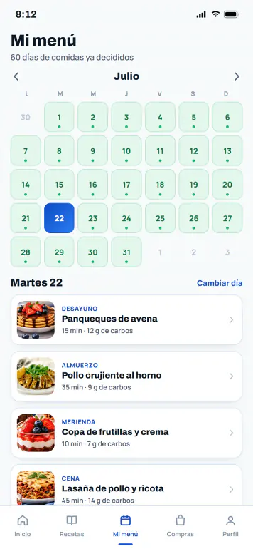 Calendario del menú de 60 días con las comidas de cada día